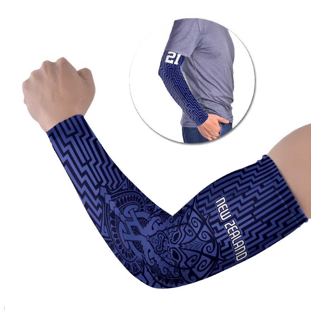 Custom Basketball New Zealand Arm Sleeves Blue Maori Ta Moko Indigenous - Aussie Hoodie