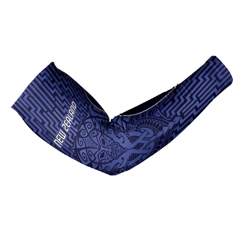 Custom Basketball New Zealand Arm Sleeves Blue Maori Ta Moko Indigenous - Aussie Hoodie