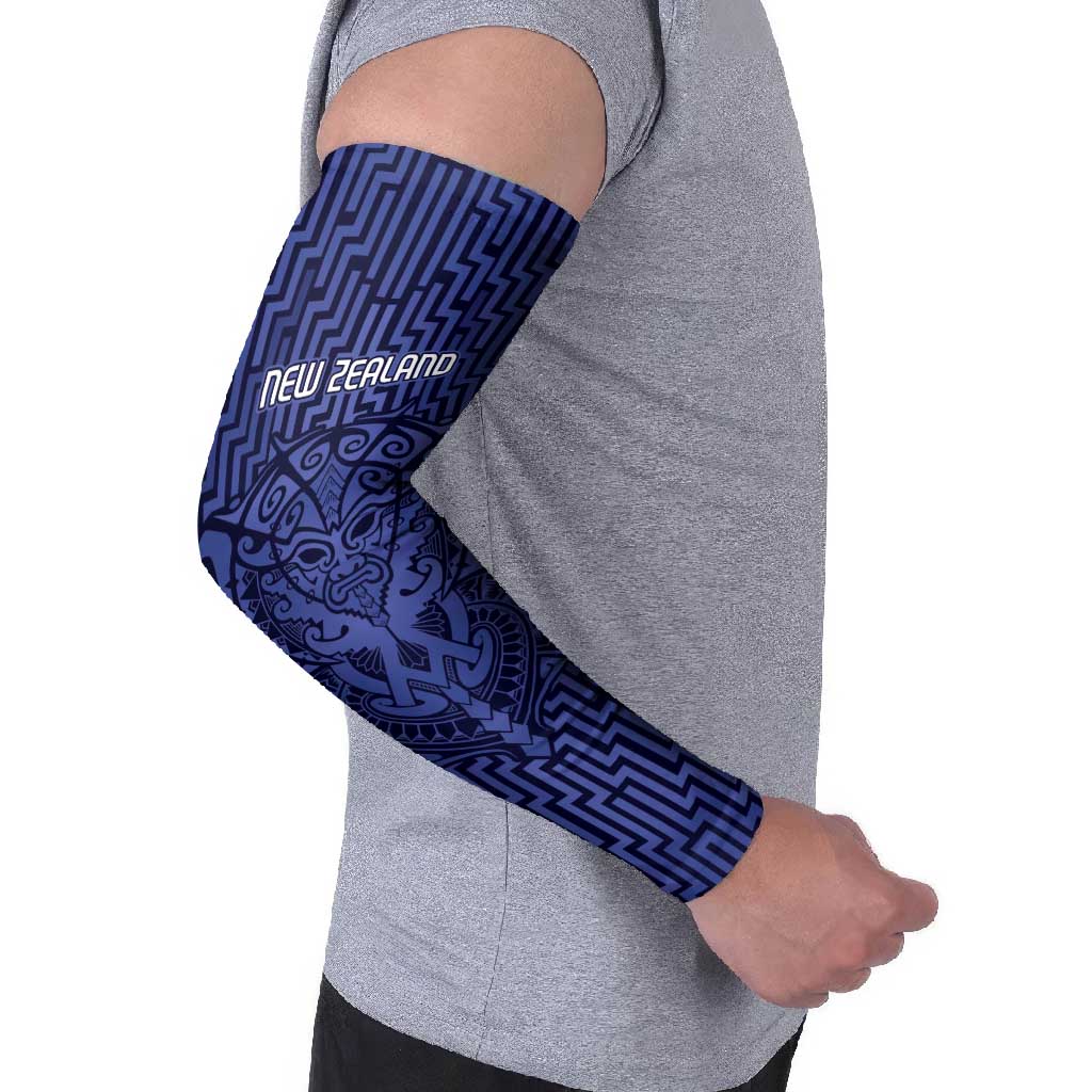 Custom Basketball New Zealand Arm Sleeves Blue Maori Ta Moko Indigenous - Aussie Hoodie