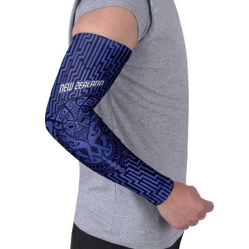 Custom Basketball New Zealand Arm Sleeves Blue Maori Ta Moko Indigenous - Aussie Hoodie