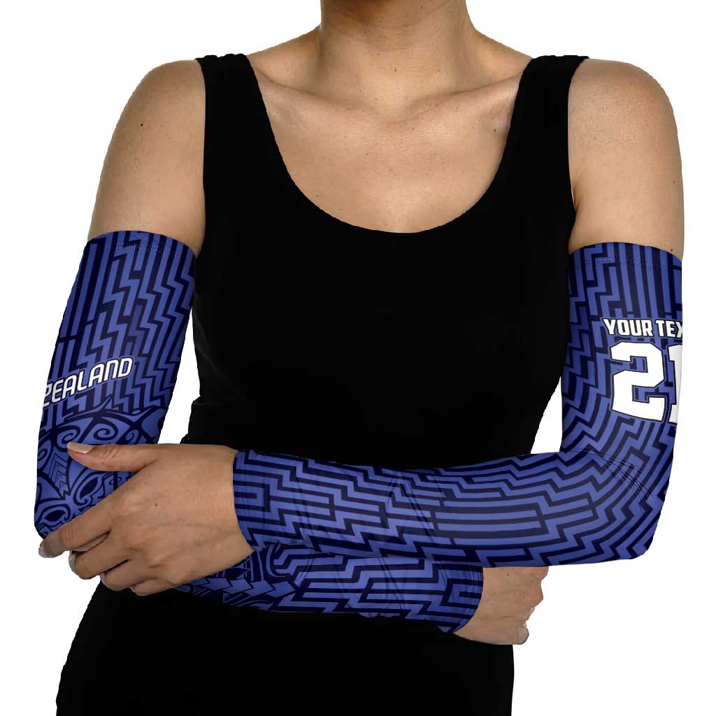 Custom Basketball New Zealand Arm Sleeves Blue Maori Ta Moko Indigenous - Aussie Hoodie