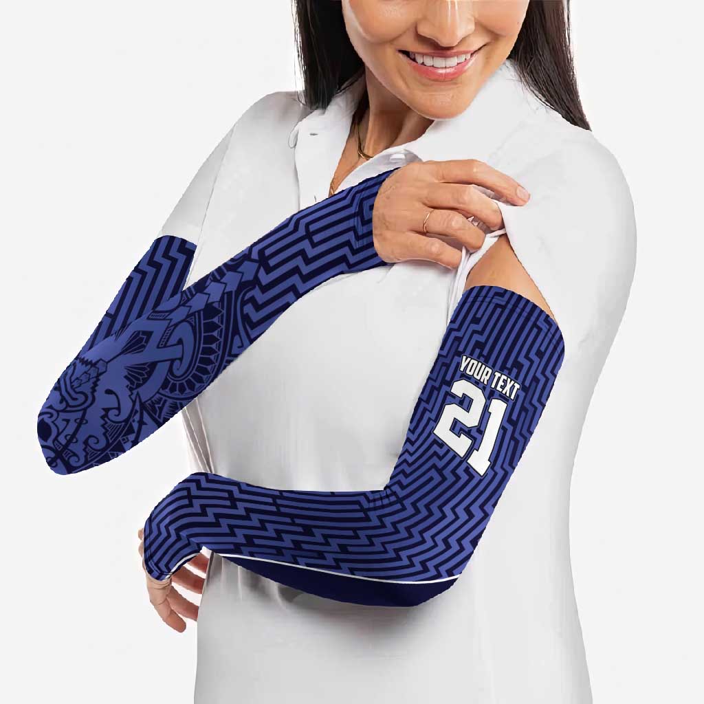 Custom Basketball New Zealand Arm Sleeves Blue Maori Ta Moko Indigenous - Aussie Hoodie