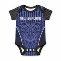 Custom Basketball New Zealand Baby Onesie Blue Maori Ta Moko Indigenous