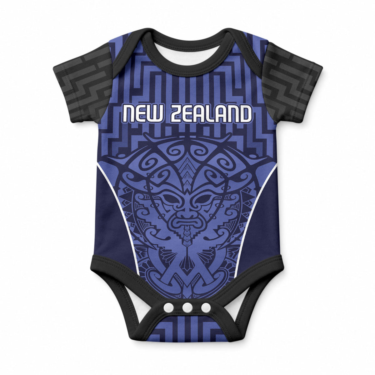 Custom Basketball New Zealand Baby Onesie Blue Maori Ta Moko Indigenous