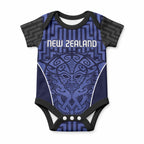 Custom Basketball New Zealand Baby Onesie Blue Maori Ta Moko Indigenous