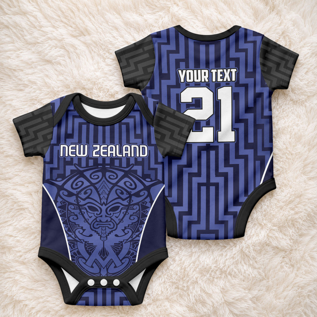 Custom Basketball New Zealand Baby Onesie Blue Maori Ta Moko Indigenous