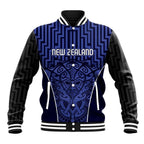 Custom Basketball New Zealand Baseball Jacket Blue Maori Ta Moko Indigenous - Aussie Hoodie