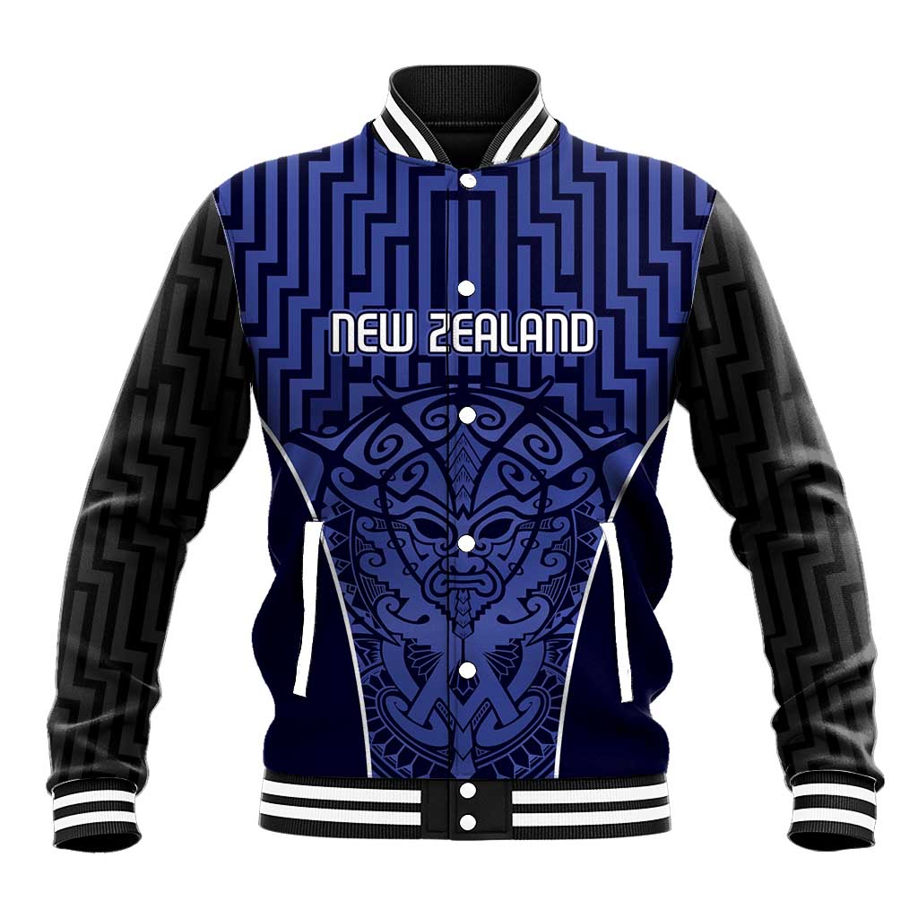 Custom Basketball New Zealand Baseball Jacket Blue Maori Ta Moko Indigenous - Aussie Hoodie