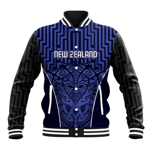 Custom Basketball New Zealand Baseball Jacket Blue Maori Ta Moko Indigenous - Aussie Hoodie