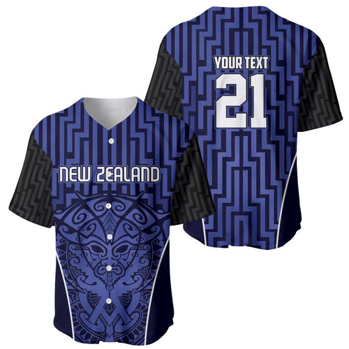 Custom Basketball New Zealand Baseball Jersey Blue Maori Ta Moko Indigenous - Aussie Hoodie