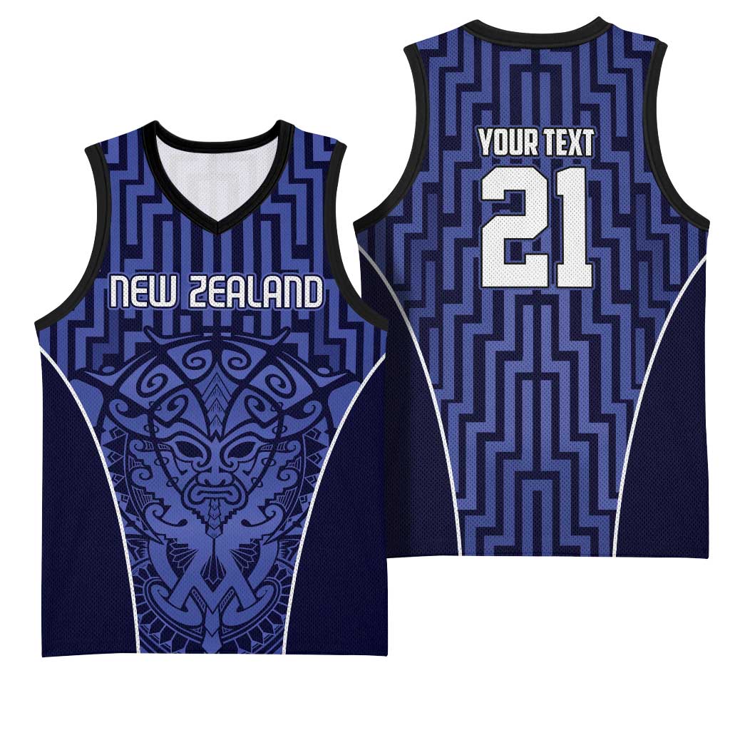 Custom Basketball New Zealand Basketball Jersey Blue Maori Ta Moko Indigenous - Aussie Hoodie