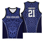 Custom Basketball New Zealand Basketball Jersey Blue Maori Ta Moko Indigenous - Aussie Hoodie