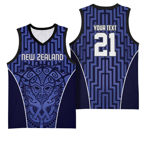 Custom Basketball New Zealand Basketball Jersey Blue Maori Ta Moko Indigenous - Aussie Hoodie