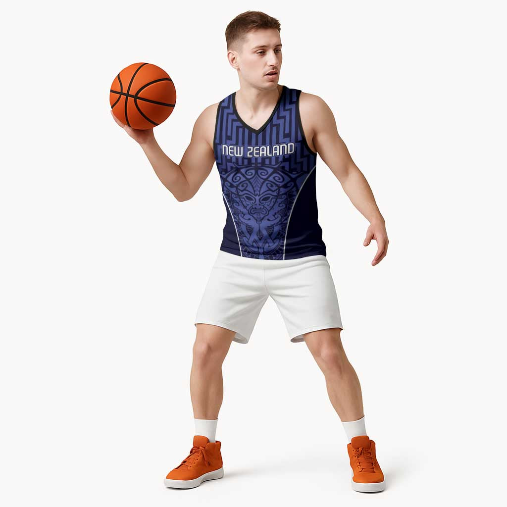Custom Basketball New Zealand Basketball Jersey Blue Maori Ta Moko Indigenous - Aussie Hoodie