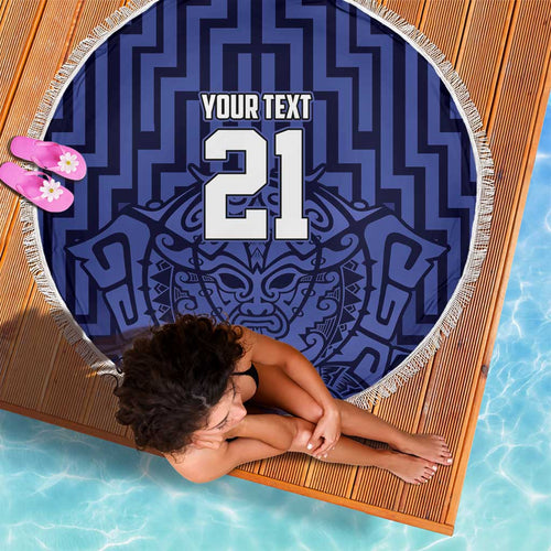 Custom Basketball New Zealand Beach Blanket Blue Maori Ta Moko Indigenous - Aussie Hoodie