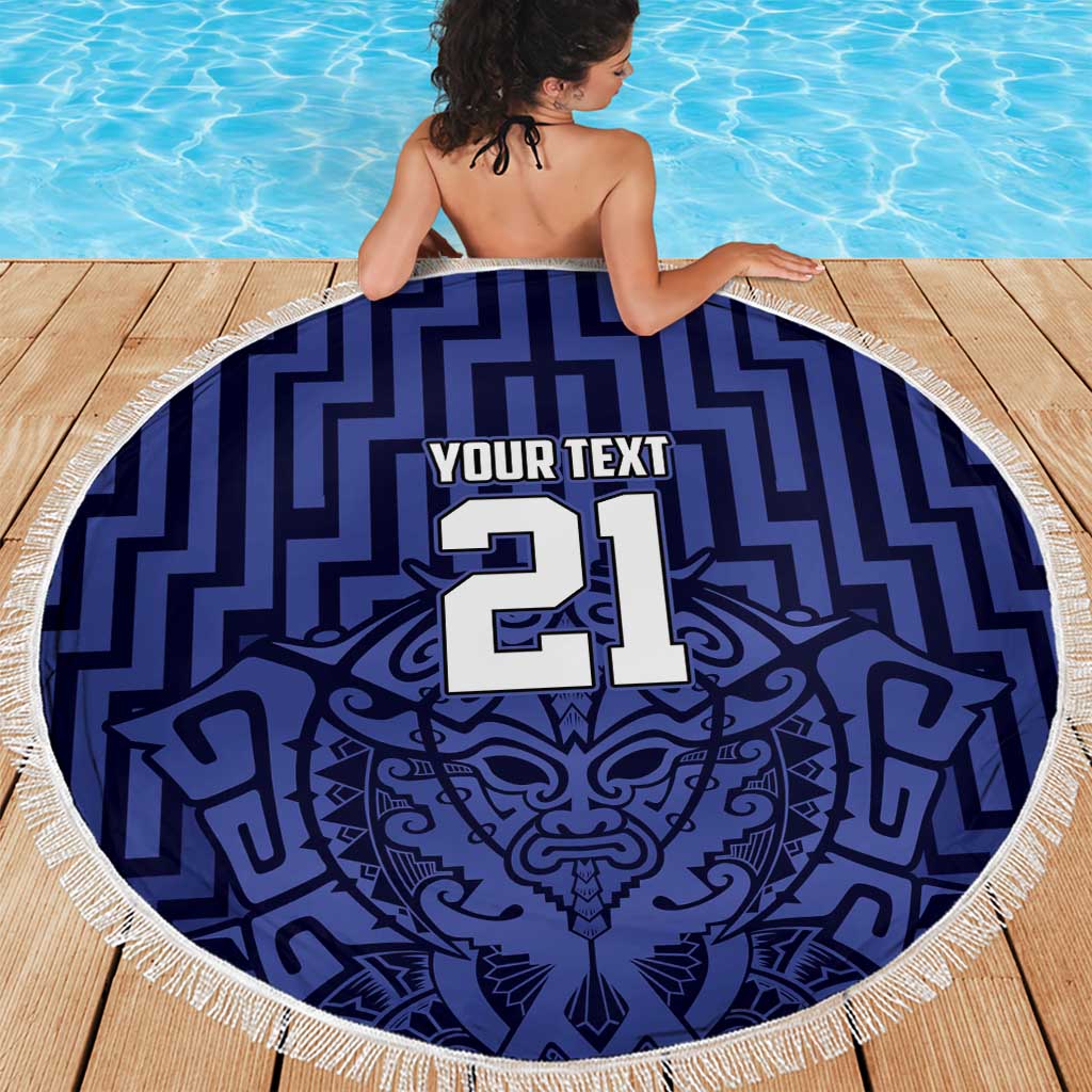 Custom Basketball New Zealand Beach Blanket Blue Maori Ta Moko Indigenous - Aussie Hoodie