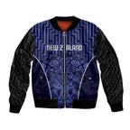 Custom Basketball New Zealand Bomber Jacket Blue Maori Ta Moko Indigenous - Aussie Hoodie