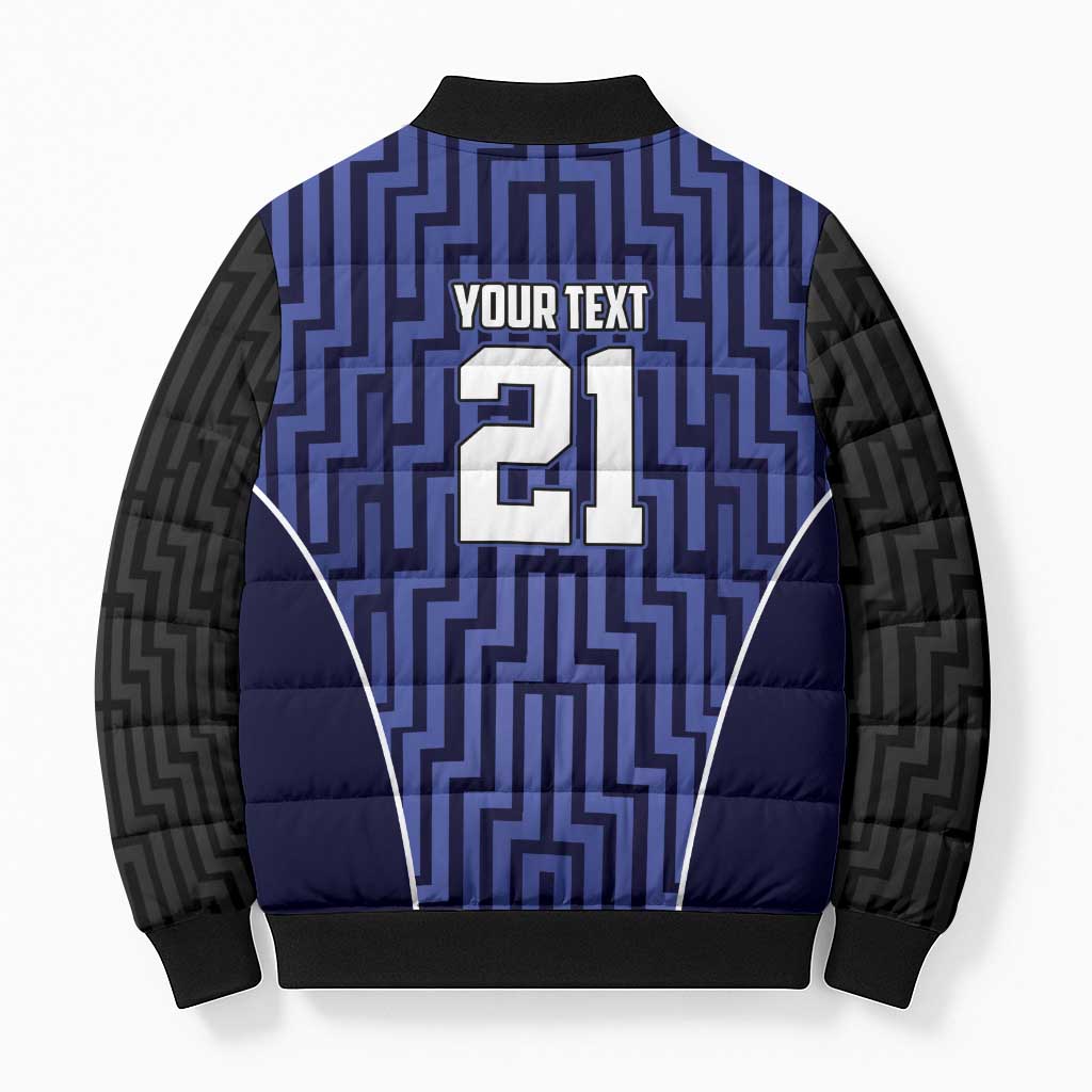Custom Basketball New Zealand Bomber Puffer Jacket Blue Maori Ta Moko Indigenous - Aussie Hoodie