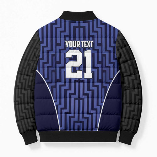 Custom Basketball New Zealand Bomber Puffer Jacket Blue Maori Ta Moko Indigenous - Aussie Hoodie