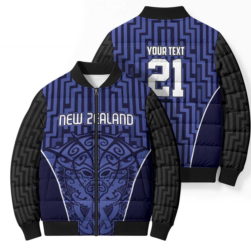 Custom Basketball New Zealand Bomber Puffer Jacket Blue Maori Ta Moko Indigenous - Aussie Hoodie