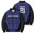 Custom Basketball New Zealand Bomber Puffer Jacket Blue Maori Ta Moko Indigenous - Aussie Hoodie