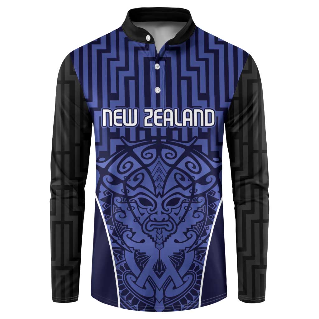 Custom Basketball New Zealand Button Sweatshirt Blue Maori Ta Moko Indigenous - Aussie Hoodie