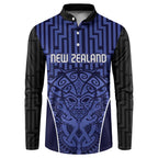 Custom Basketball New Zealand Button Sweatshirt Blue Maori Ta Moko Indigenous - Aussie Hoodie