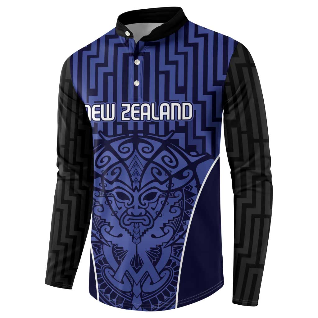 Custom Basketball New Zealand Button Sweatshirt Blue Maori Ta Moko Indigenous - Aussie Hoodie