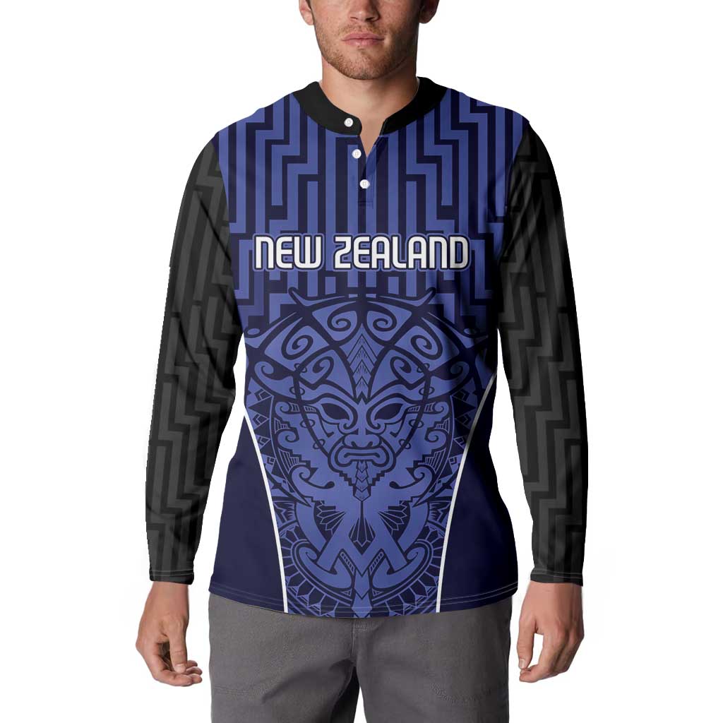 Custom Basketball New Zealand Button Sweatshirt Blue Maori Ta Moko Indigenous - Aussie Hoodie