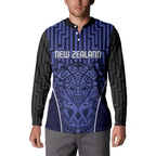 Custom Basketball New Zealand Button Sweatshirt Blue Maori Ta Moko Indigenous - Aussie Hoodie