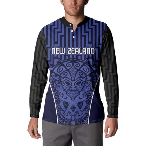 Custom Basketball New Zealand Button Sweatshirt Blue Maori Ta Moko Indigenous - Aussie Hoodie