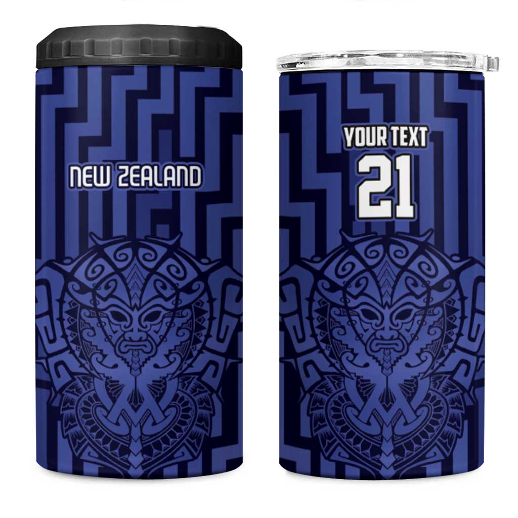 Custom Basketball New Zealand 4 in 1 Can Cooler Tumbler Blue Maori Ta Moko Indigenous - Aussie Hoodie