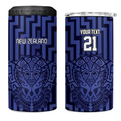 Custom Basketball New Zealand 4 in 1 Can Cooler Tumbler Blue Maori Ta Moko Indigenous - Aussie Hoodie