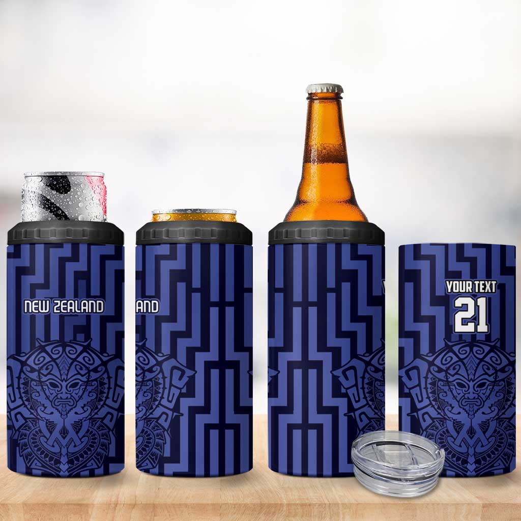 Custom Basketball New Zealand 4 in 1 Can Cooler Tumbler Blue Maori Ta Moko Indigenous - Aussie Hoodie