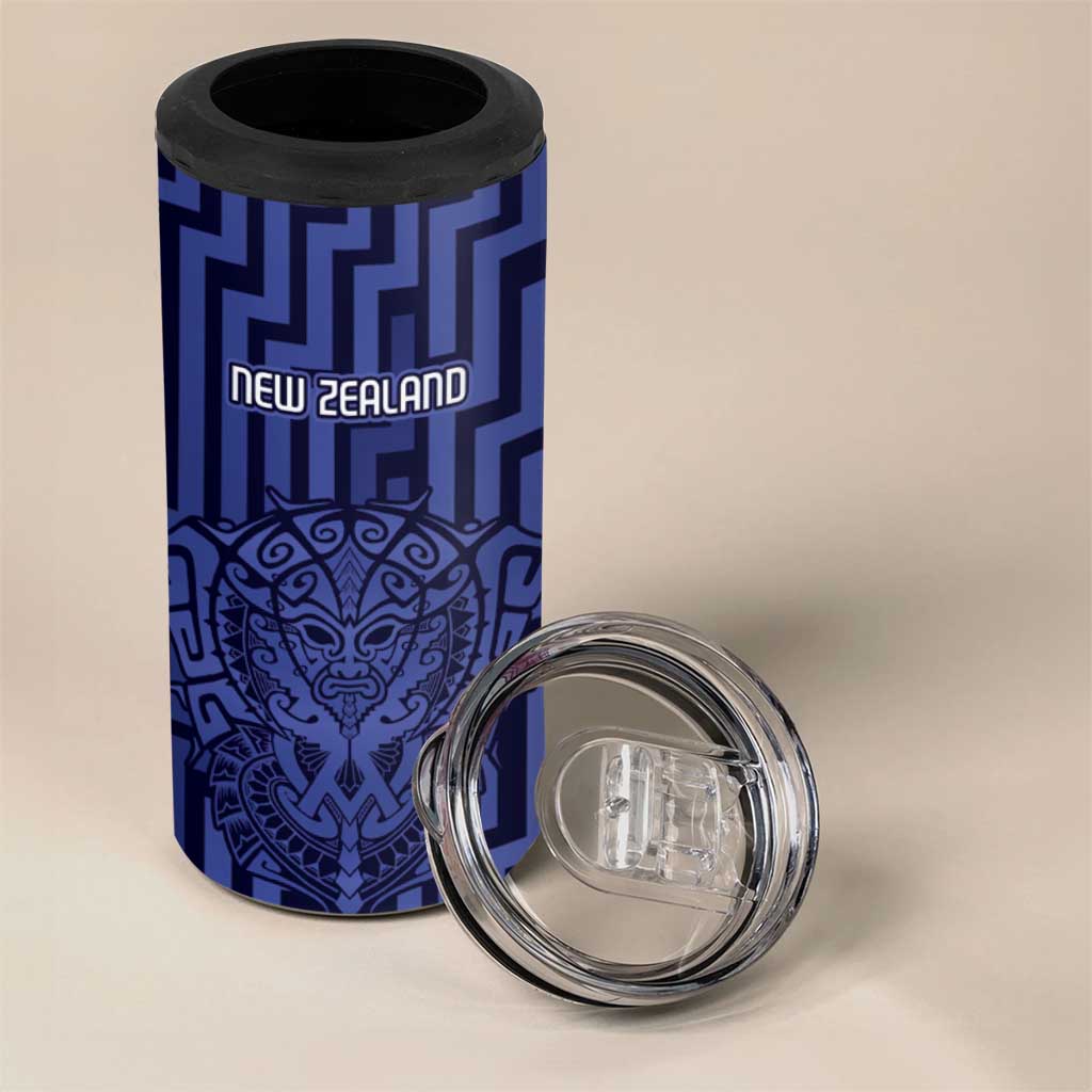 Custom Basketball New Zealand 4 in 1 Can Cooler Tumbler Blue Maori Ta Moko Indigenous - Aussie Hoodie