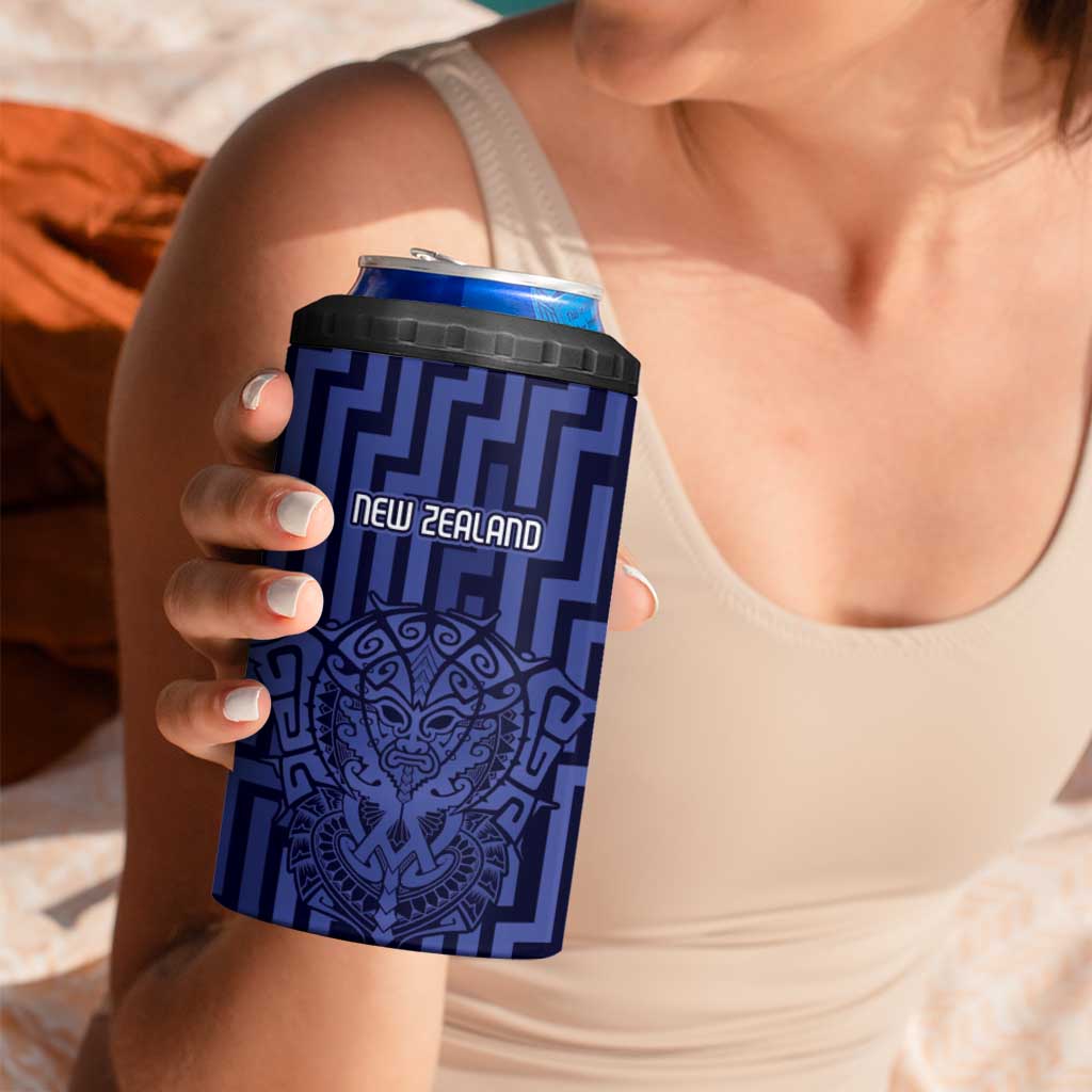 Custom Basketball New Zealand 4 in 1 Can Cooler Tumbler Blue Maori Ta Moko Indigenous - Aussie Hoodie
