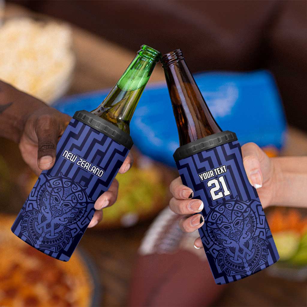 Custom Basketball New Zealand 4 in 1 Can Cooler Tumbler Blue Maori Ta Moko Indigenous - Aussie Hoodie