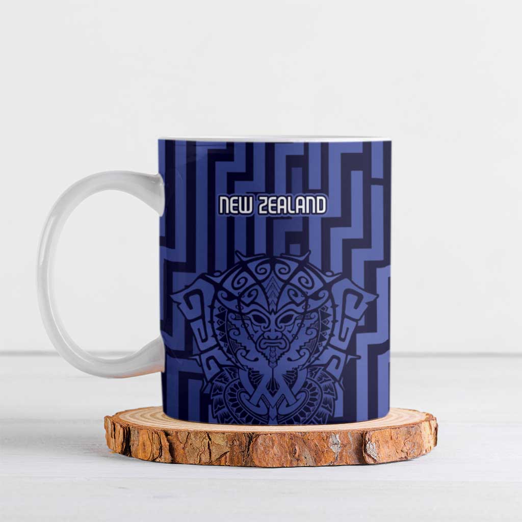 Custom Basketball New Zealand Ceramic Mug Blue Maori Ta Moko Indigenous - Aussie Hoodie