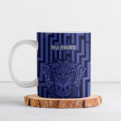 Custom Basketball New Zealand Ceramic Mug Blue Maori Ta Moko Indigenous - Aussie Hoodie