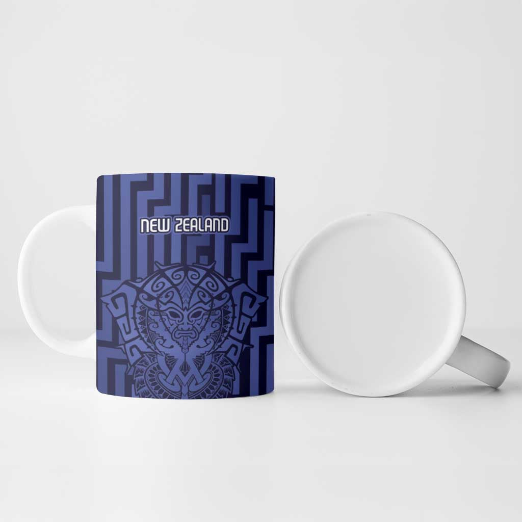 Custom Basketball New Zealand Ceramic Mug Blue Maori Ta Moko Indigenous - Aussie Hoodie