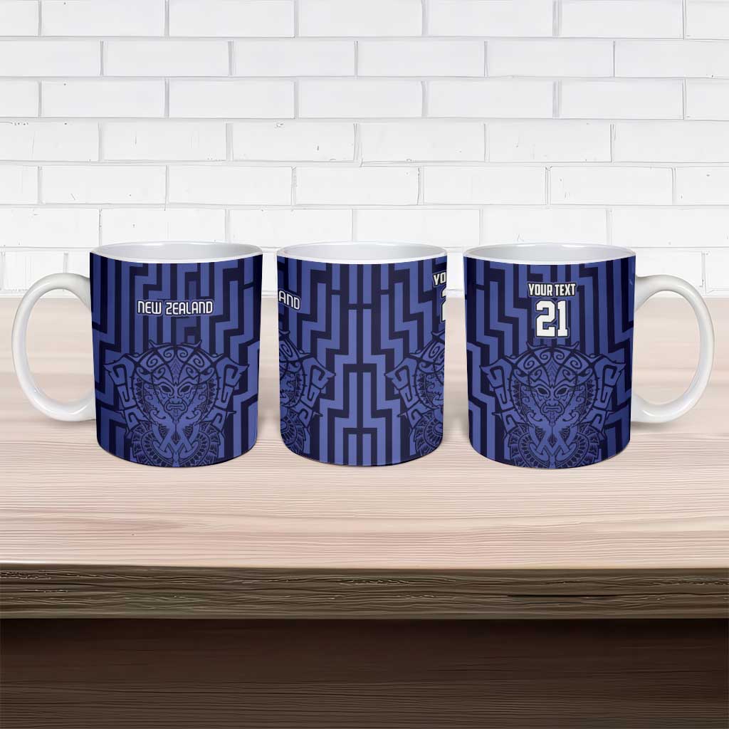 Custom Basketball New Zealand Ceramic Mug Blue Maori Ta Moko Indigenous - Aussie Hoodie