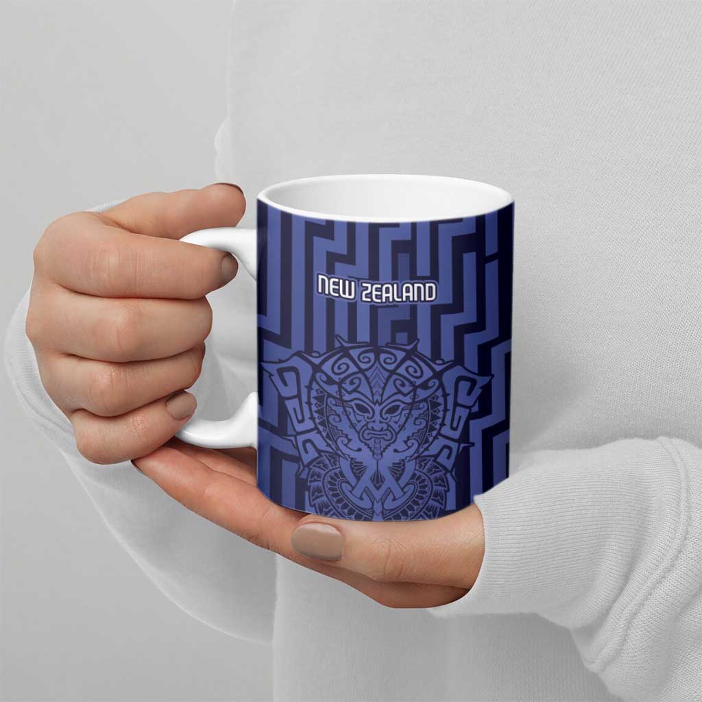 Custom Basketball New Zealand Ceramic Mug Blue Maori Ta Moko Indigenous - Aussie Hoodie