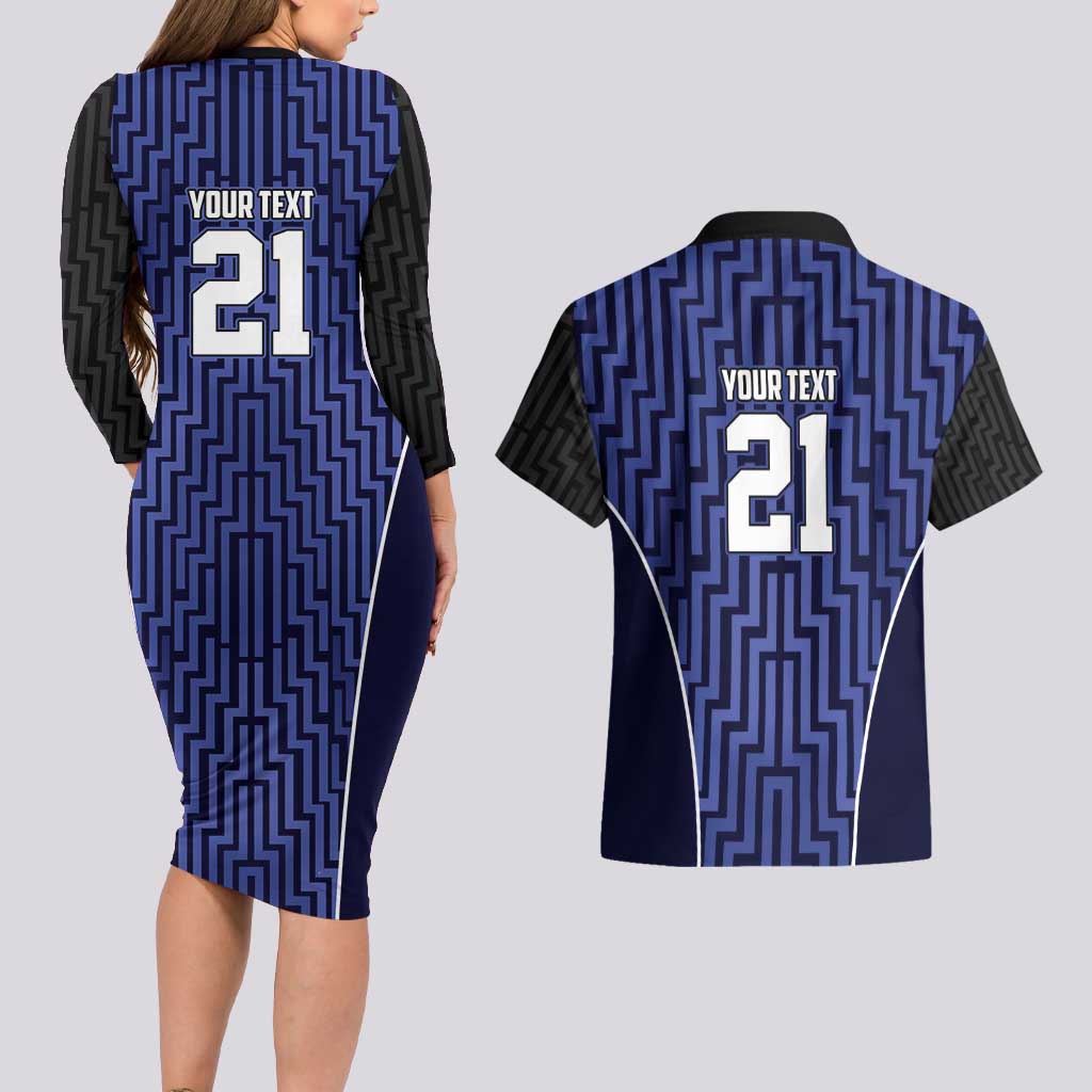 Custom Basketball New Zealand Couples Matching Long Sleeve Bodycon Dress and Hawaiian Shirt Blue Maori Ta Moko Indigenous - Aussie Hoodie