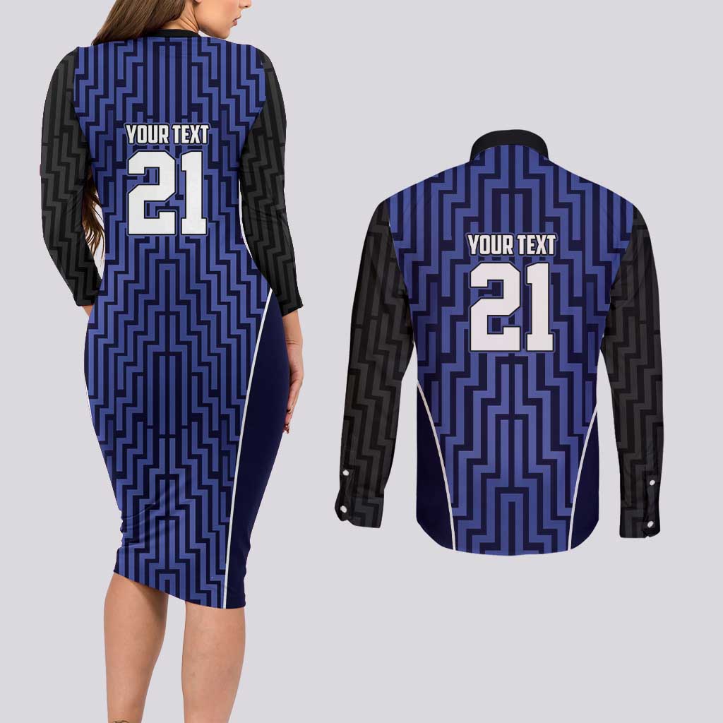 Custom Basketball New Zealand Couples Matching Long Sleeve Bodycon Dress and Long Sleeve Button Shirt Blue Maori Ta Moko Indigenous - Aussie Hoodie