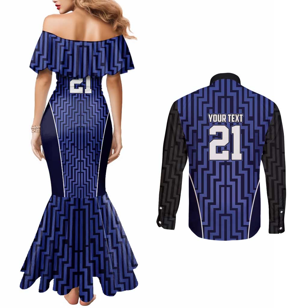 Custom Basketball New Zealand Couples Matching Mermaid Dress and Long Sleeve Button Shirt Blue Maori Ta Moko Indigenous - Aussie Hoodie