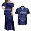 Custom Basketball New Zealand Couples Matching Off Shoulder Maxi Dress and Hawaiian Shirt Blue Maori Ta Moko Indigenous - Aussie Hoodie