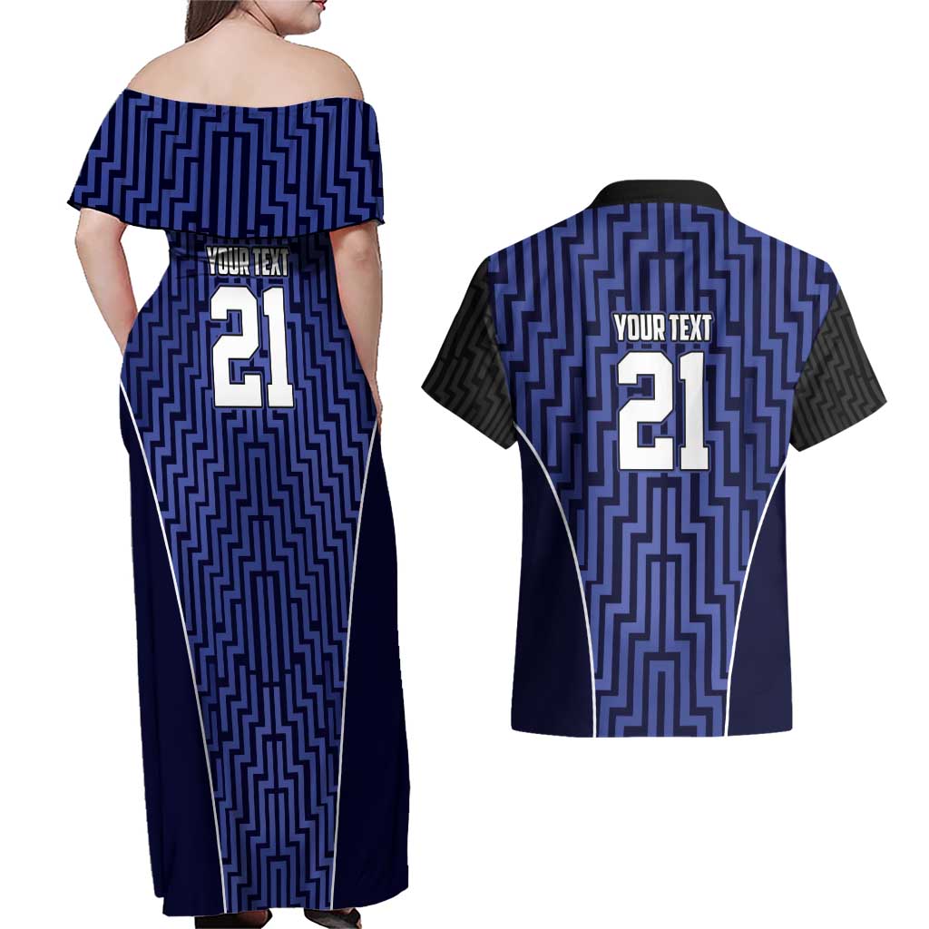 Custom Basketball New Zealand Couples Matching Off Shoulder Maxi Dress and Hawaiian Shirt Blue Maori Ta Moko Indigenous - Aussie Hoodie