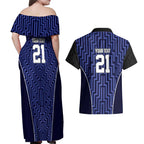 Custom Basketball New Zealand Couples Matching Off Shoulder Maxi Dress and Hawaiian Shirt Blue Maori Ta Moko Indigenous - Aussie Hoodie