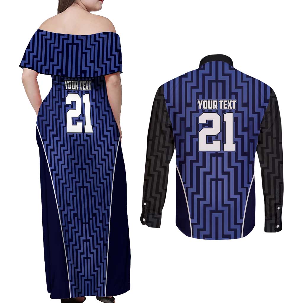 Custom Basketball New Zealand Couples Matching Off Shoulder Maxi Dress and Long Sleeve Button Shirt Blue Maori Ta Moko Indigenous - Aussie Hoodie