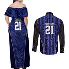 Custom Basketball New Zealand Couples Matching Off Shoulder Maxi Dress and Long Sleeve Button Shirt Blue Maori Ta Moko Indigenous - Aussie Hoodie